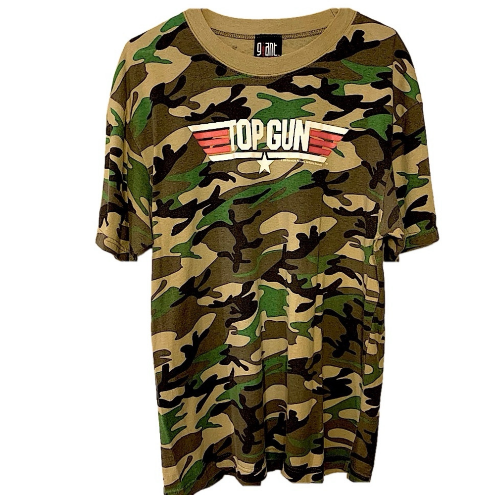 RARE SAMPLE!! TOP GUN GIANT TAG Camo Shirt Size L